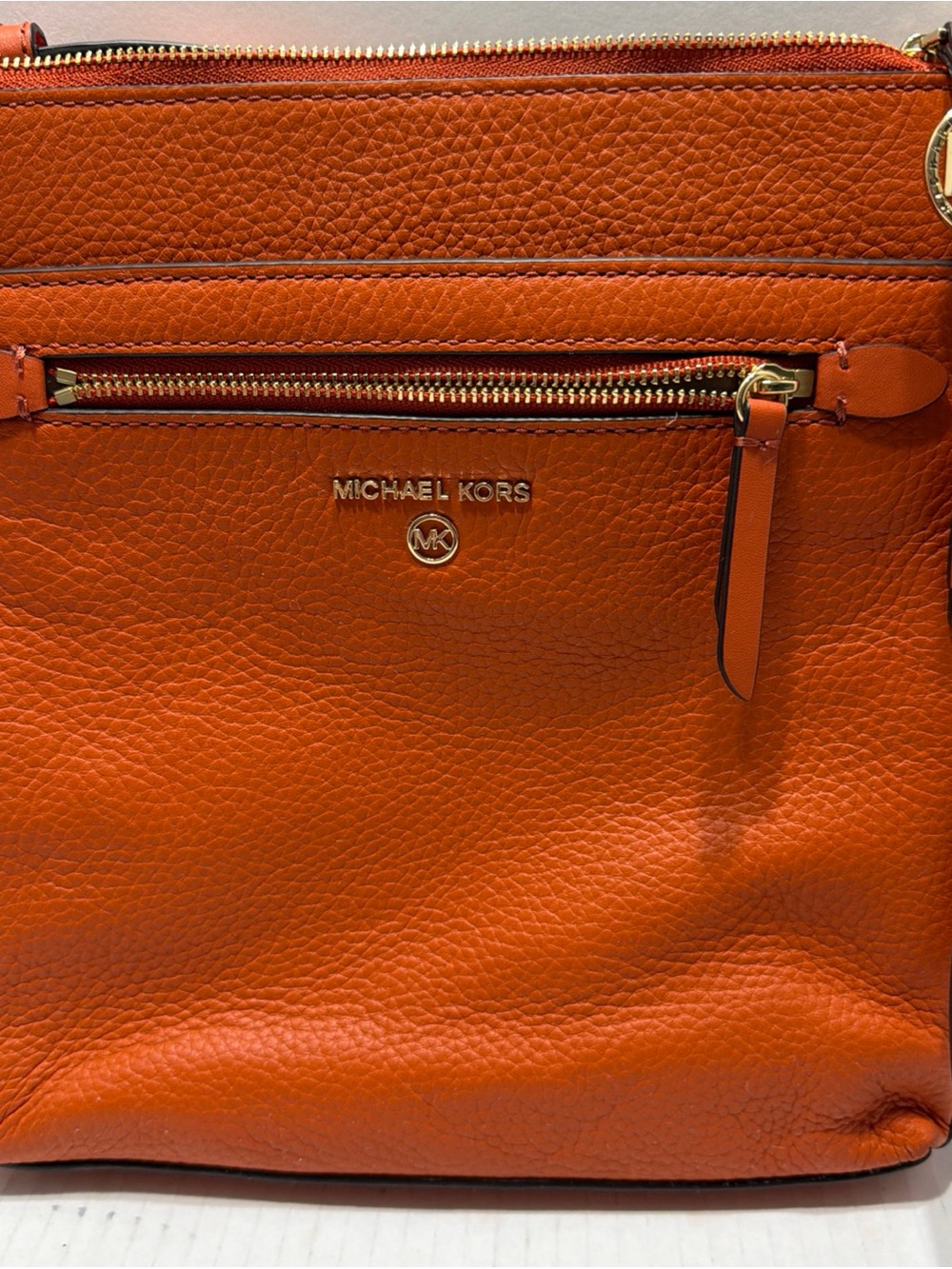 Michael Kors Orange Pebbled Leather Shoulder Bag with Gold Hardware